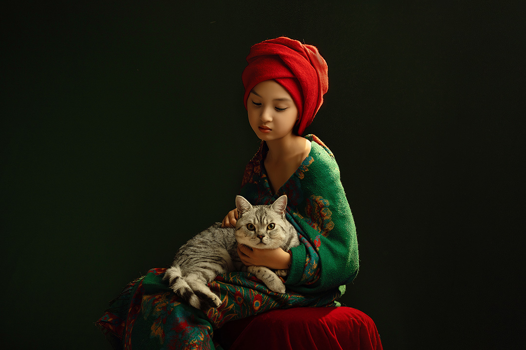 沙丽与猫_宝宝照；儿童照；周岁照；生日照