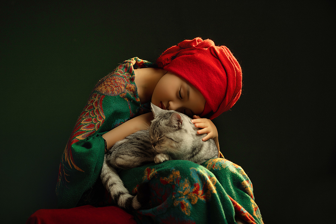 沙丽与猫_宝宝照；儿童照；周岁照；生日照